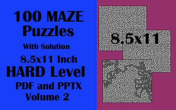 100 Maze Puzzle HARD 8.5x11 PDF PPTX V2 for KDP