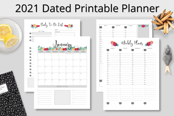 2021 Dated Printable Planner BlackFloral: Balancing Aesthetics with Functional Productivity