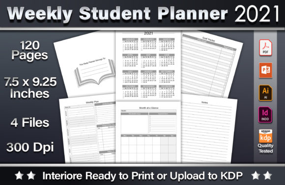 Weekly Student Planner 2021: KDP Ready Template